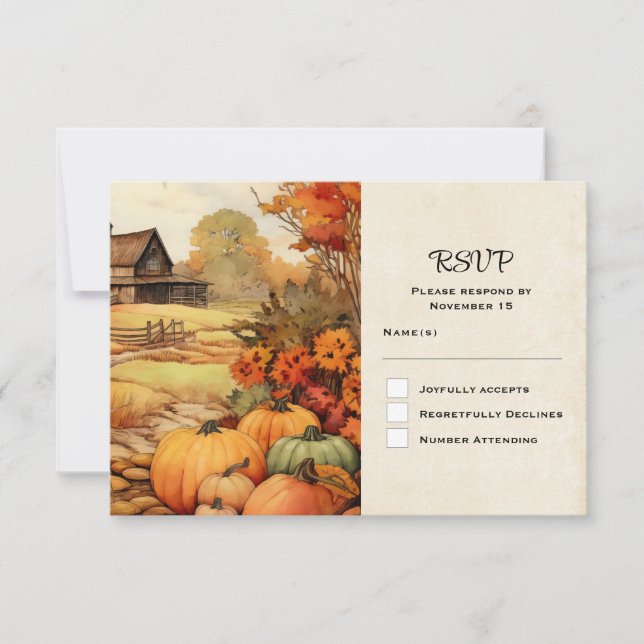 Pumpkin Farm Fall Harvest Thanksgiving RSVP Card (Front)