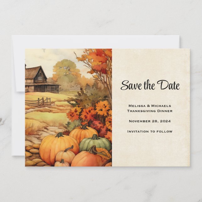 Pumpkin Farm Fall Harvest Thanksgiving Save The Date (Front)