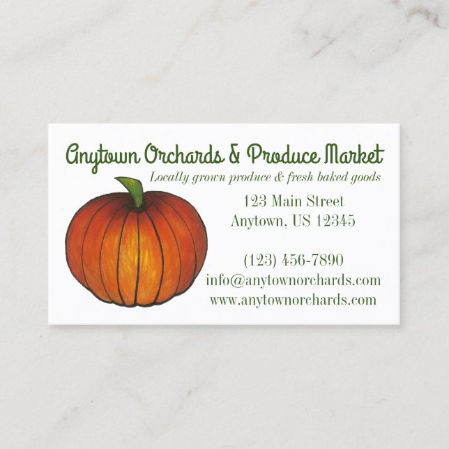 Pumpkin Farm Farmstand Harvest Orchard Fall Business Card (Front)