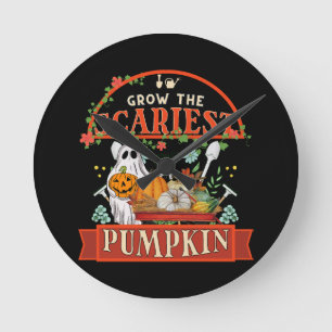Pumpkin Farmer Halloween Round Clock