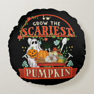 Pumpkin Farmer Halloween Round Cushion