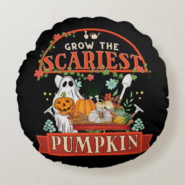 Pumpkin Farmer Halloween Round Cushion (Front)