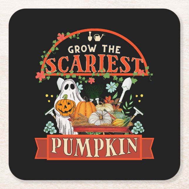 Pumpkin Farmer Halloween Square Paper Coaster (Front)