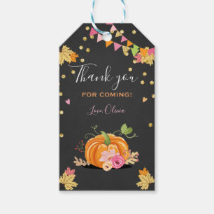 Pumpkin Favour Tags Autumn Fall Leaves Pink Floral