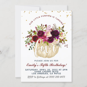 Pumpkin Fifth Birthday Invitation