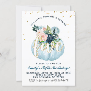 Pumpkin Fifth Birthday Invitation