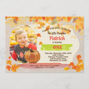 Pumpkin first 1st birthday Fall Thanksgiving Invitation
