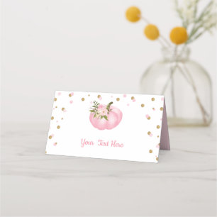 Pumpkin First 1st Birthday Pink & Gold Baby Shower Place Card
