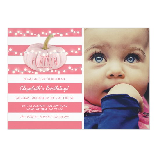 Pumpkin First Birthday | Autumn Fall Girl Pink Card