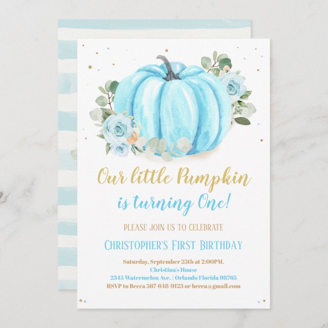 Pumpkin First Birthday Invitation (Front/Back)