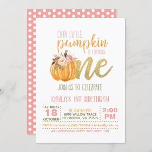 Pumpkin First Birthday Invitation - Girl #2