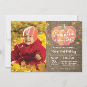 Pumpkin First Birthday Invitation Orange