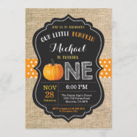 Pumpkin First Birthday Invitation Orange Burlap