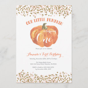 Pumpkin First Birthday Invitation Pink and Gold