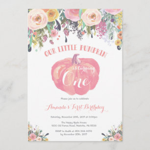 Pumpkin First Birthday Invitation Pink Floral