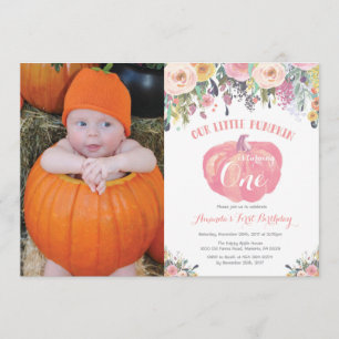 Pumpkin First Birthday Invitation Pink Floral