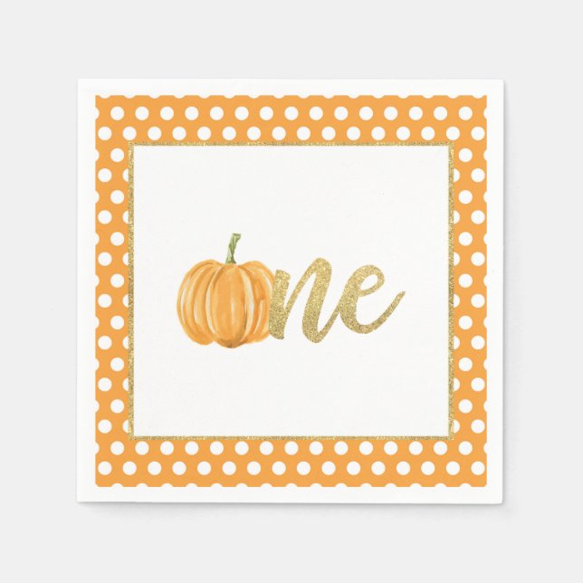 Pumpkin First Birthday Napkin - Boy Orange Dots (Front)