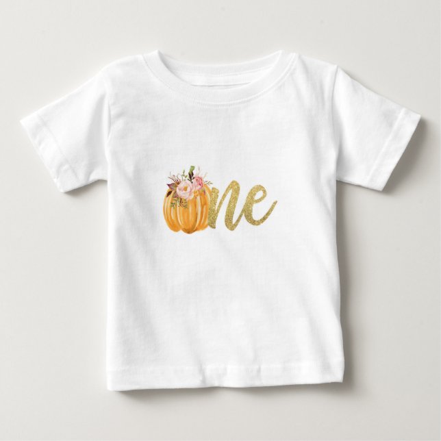 Pumpkin First Birthday ONE Shirt - Floral (Front)