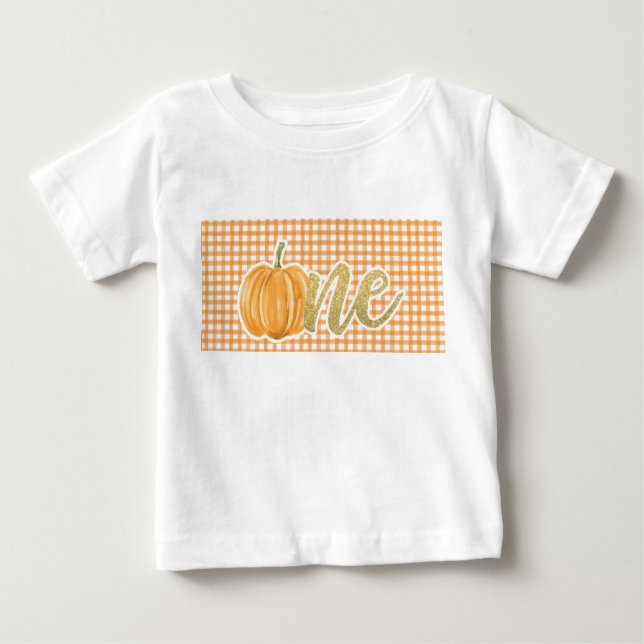 Pumpkin First Birthday ONE Shirt - Orange Plaid (Front)