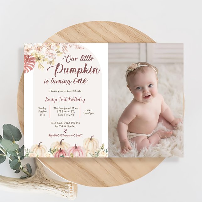 Pumpkin First Birthday Our Little Pumpkin Photo Invitation (Creator Uploaded)