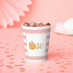 Pumpkin First Birthday Paper Cup - Girl Pink Str