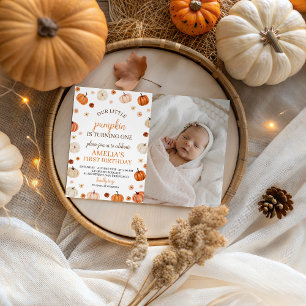 Pumpkin First Birthday Photo Invite
