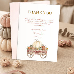 Pumpkin First Birthday Pink Girl  Thank You Card