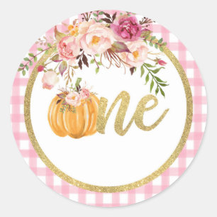 Pumpkin First Birthday Sticker - Floral Plaid