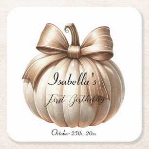 Pumpkin First Birthday Sticker – Halloween Party Square Paper Coaster