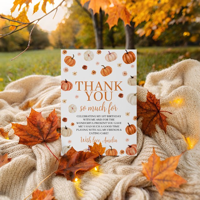 Pumpkin First Birthday Thank You Card (Creator Uploaded)
