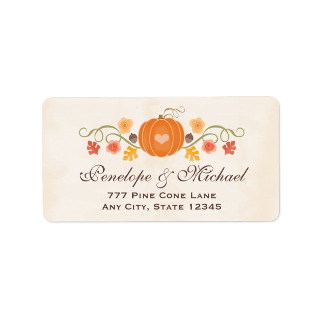 Pumpkin Floral Acorn Wedding Label (Front)