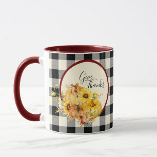 Pumpkin floral and check Thanksgiving  Mug
