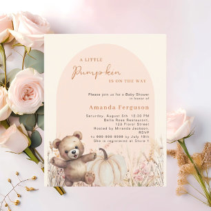 Pumpkin floral arch teddy Baby Shower invitation