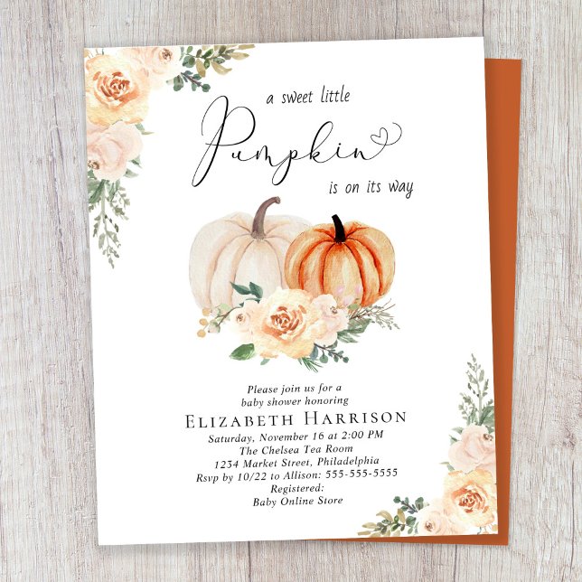Pumpkin Floral Autumn Baby Shower Invite (Creator Uploaded)