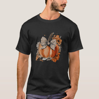Pumpkin Floral Autumn Fall Season Wildflower T-Shirt