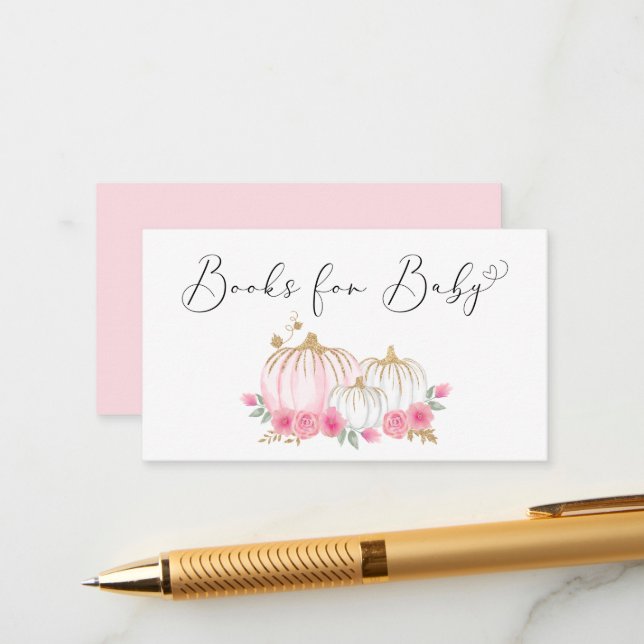 Pumpkin Floral Baby Girl Shower Books For Baby Enclosure Card (Front/Back In Situ)
