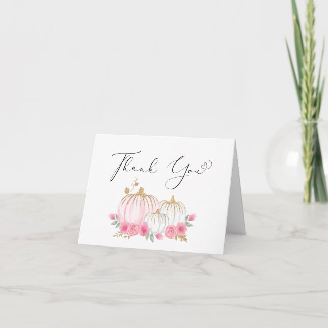 Pumpkin Floral Baby Girl Shower Thank You Card (Front)
