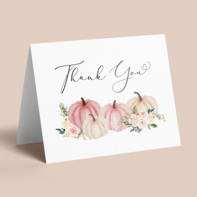 Pumpkin Floral Baby Girl Shower Thank You Card (Creator Uploaded)