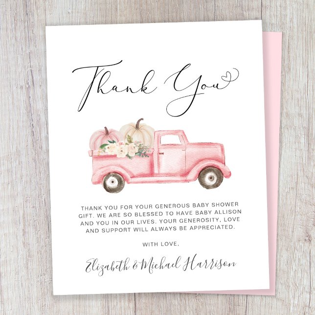 Pumpkin Floral Baby Girl Shower Thank You Card (Creator Uploaded)