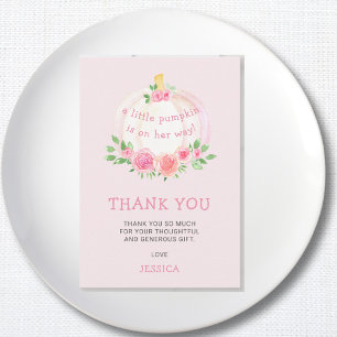 Pumpkin Floral Baby Shower Pink Thank You Card