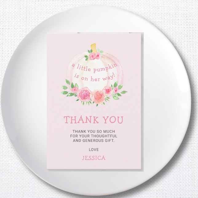 Pumpkin Floral Baby Shower Pink  Thank You Card (Creator Uploaded)