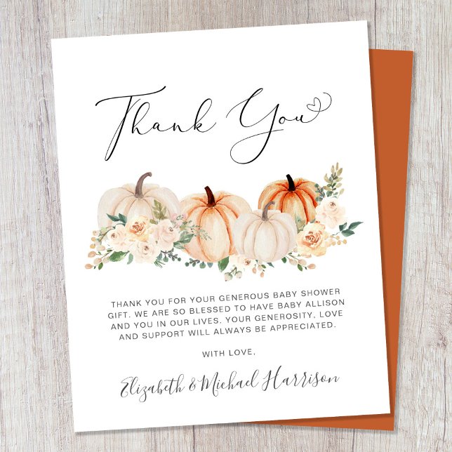 Pumpkin Floral Baby Shower Thank You Card (Creator Uploaded)
