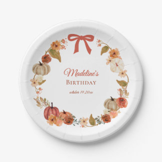 Pumpkin Floral Birthday Paper Plates Little