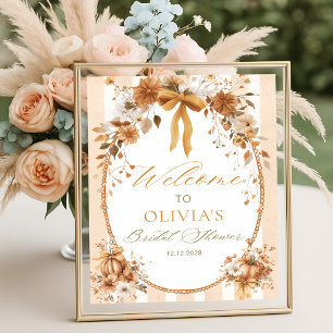 Pumpkin Floral Bow Bridal Shower Welcome Poster