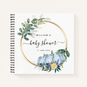 Pumpkin Floral Fall Blue Baby Shower Guestbook  Notebook