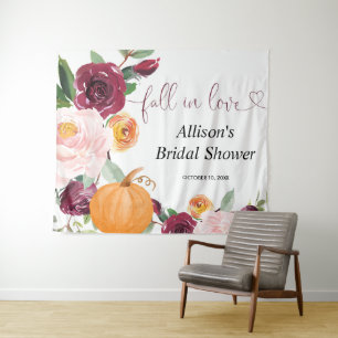 Pumpkin floral fall bridal shower backdrop sign tapestry