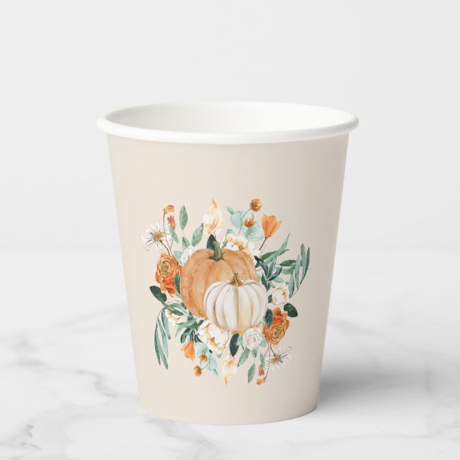 Pumpkin Floral Fall Colours, Paper Cups (Front)