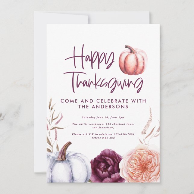 pumpkin floral fall purple peach thanksgiving (Front)