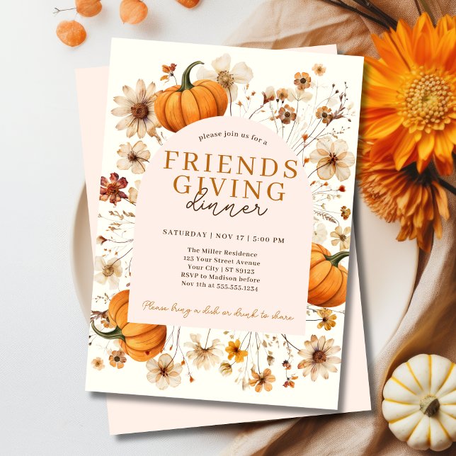Pumpkin Floral Friendsgiving Dinner Invitation (Fall Pumpkin Friendsgiving Dinner Invitation
)