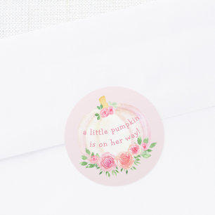 Pumpkin Floral Girl's Baby Shower Pink Classic Round Sticker